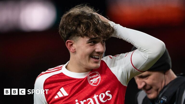 Max Dowman celebrates after Arsenal's win over Everton