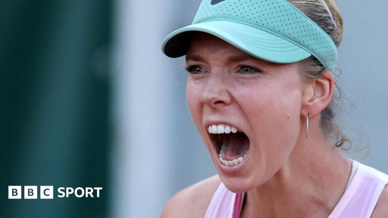 Katie Boulter celebrates winning a point