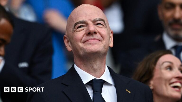 Gianni Infantino: Fifa executive joins PM Andy Burnham in questioning Infantino Gianni Infantino watches on during the 2026 World Cup